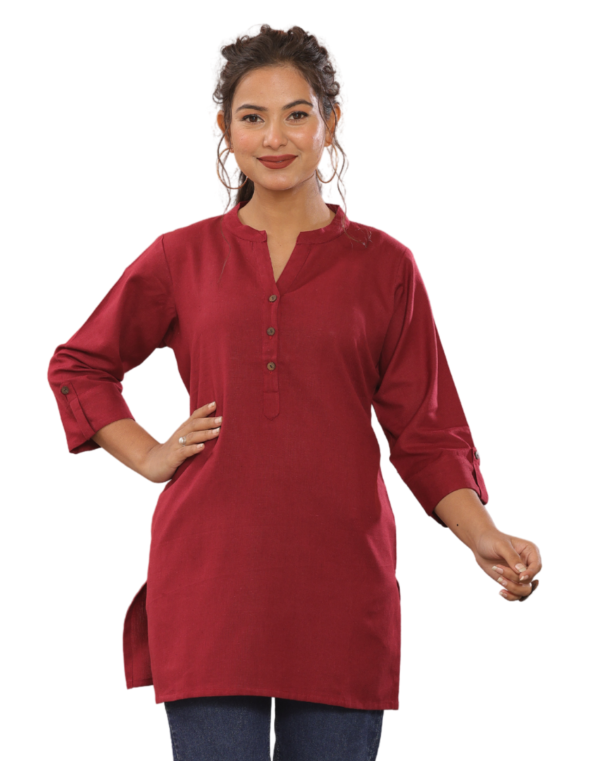 Trendy Cotton Kurti- Maroon - Image 2