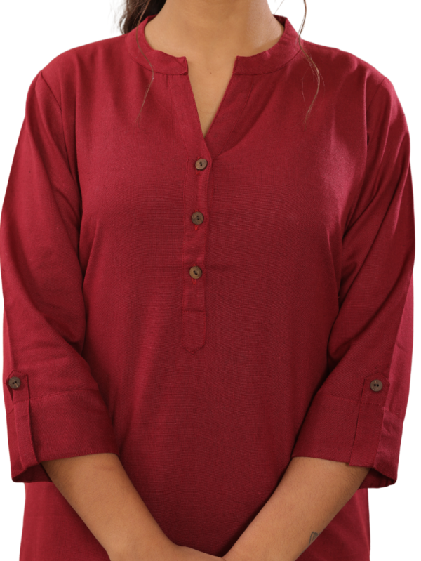 Trendy Cotton Kurti- Maroon - Image 4