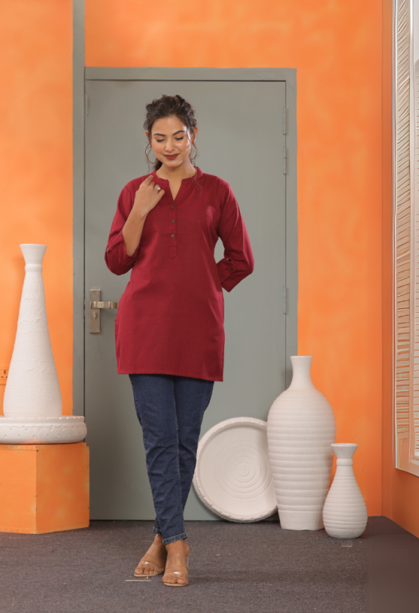 Trendy Cotton Kurti- Maroon - Image 5