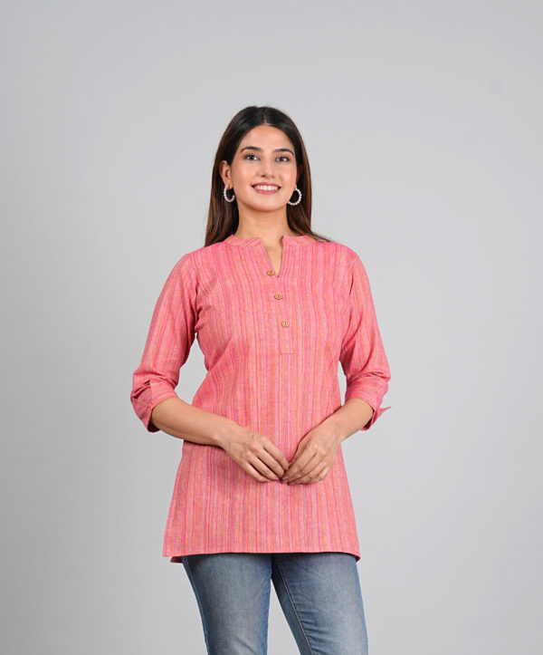 Trendy Shirt Collar Top- Pink