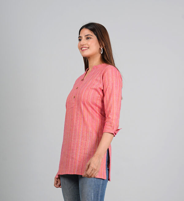 Trendy Shirt Collar Top- Pink - Image 4