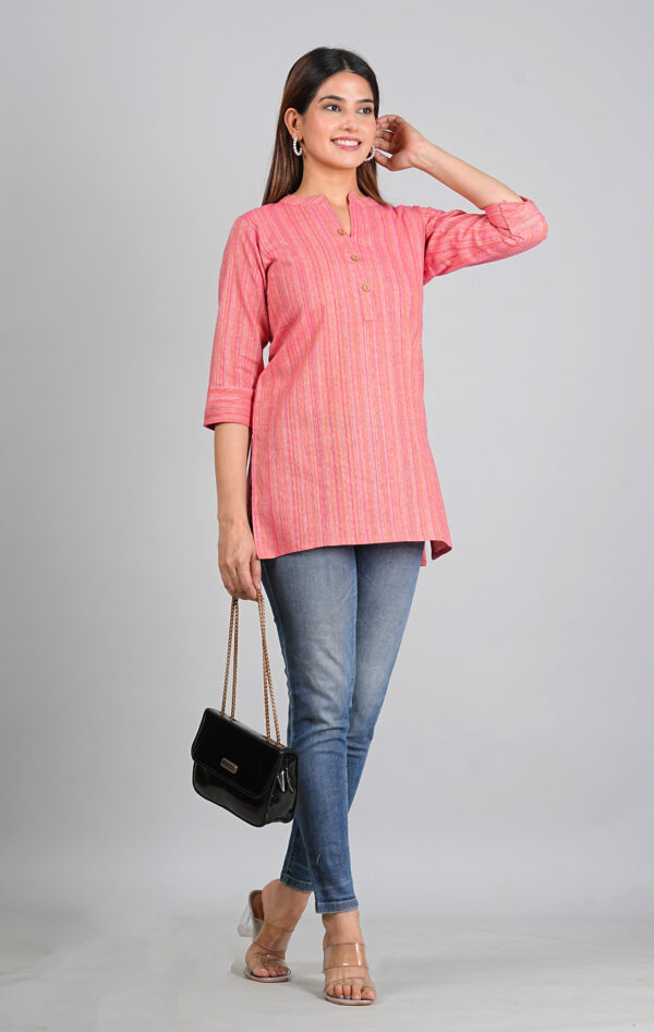 Trendy Shirt Collar Top- Pink - Image 7