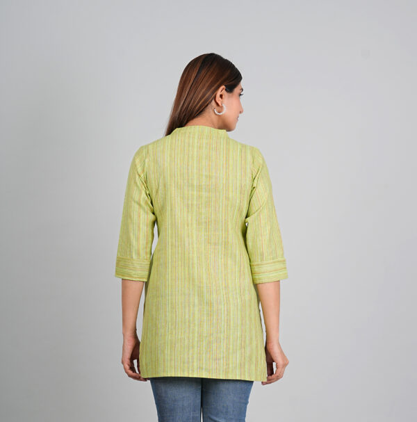 Trendy Shirt Collar Top - Green - Image 2