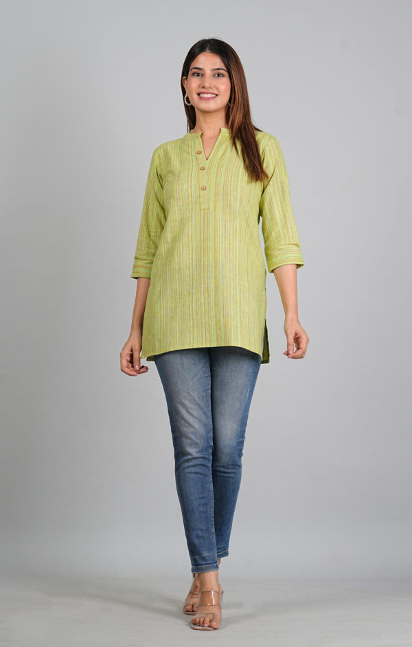 Trendy Shirt Collar Top - Green - Image 3