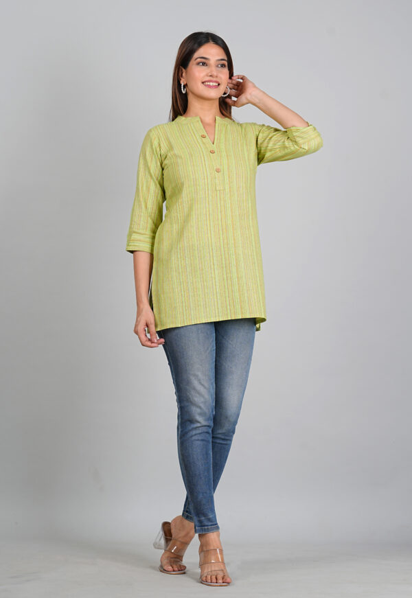 Trendy Shirt Collar Top - Green - Image 4