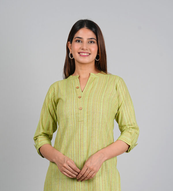 Trendy Shirt Collar Top - Green - Image 5