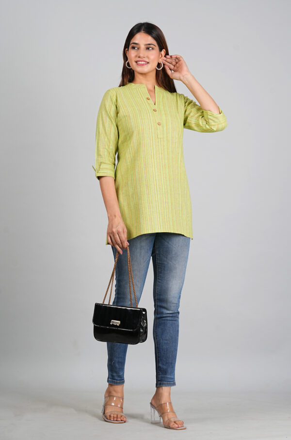 Trendy Shirt Collar Top - Green - Image 6